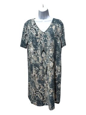 Christian Siriano Snake Print Shift Dress XL Blue Gray V-Neck Short Sleeve